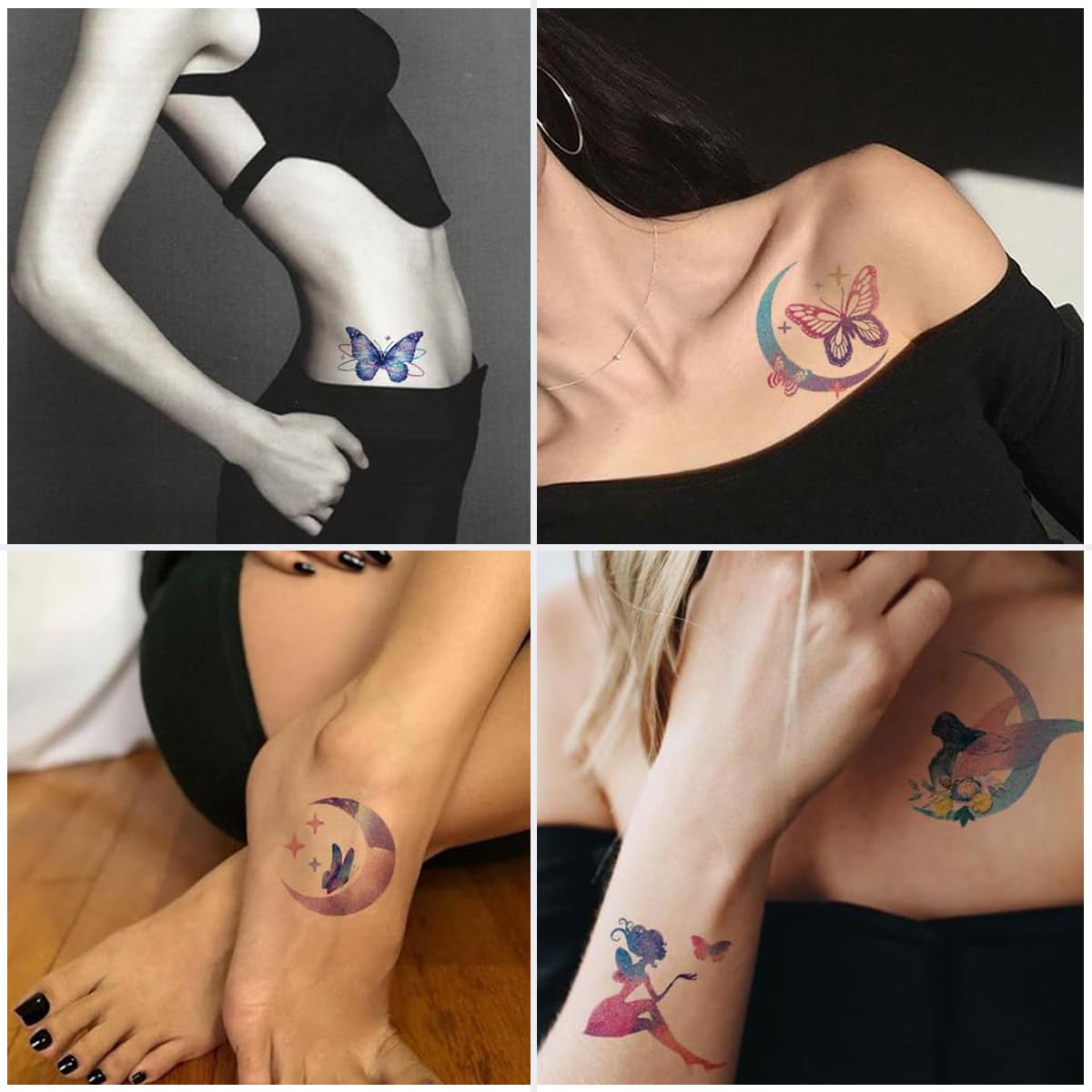 MAYCREATE 12 Sheet Temporary Tattoos Glittering Dreamy Temporary Tattoos Sticker Waterproof Temporary Tattoo Stickers Fairy Glittering Designs Charming Face Stickers for Girls, Makeup Face Sticker