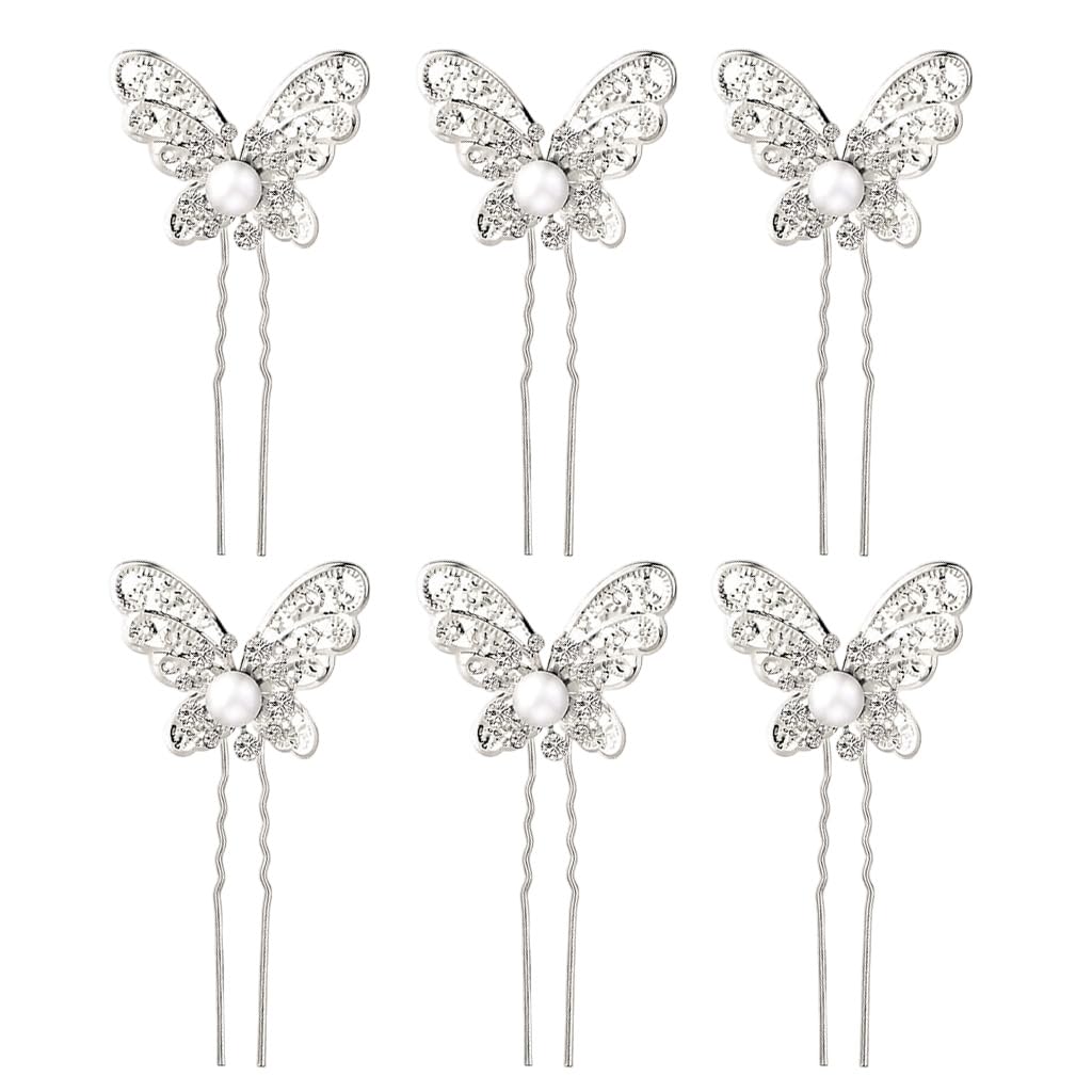 MAYCREATE® 6Pcs Hair Accessories for Woman Silver Butterfly Hair Pins for Hair Styling Rhinestone Pearl Headpieces Bridal Wedding Headwear For Women Girls