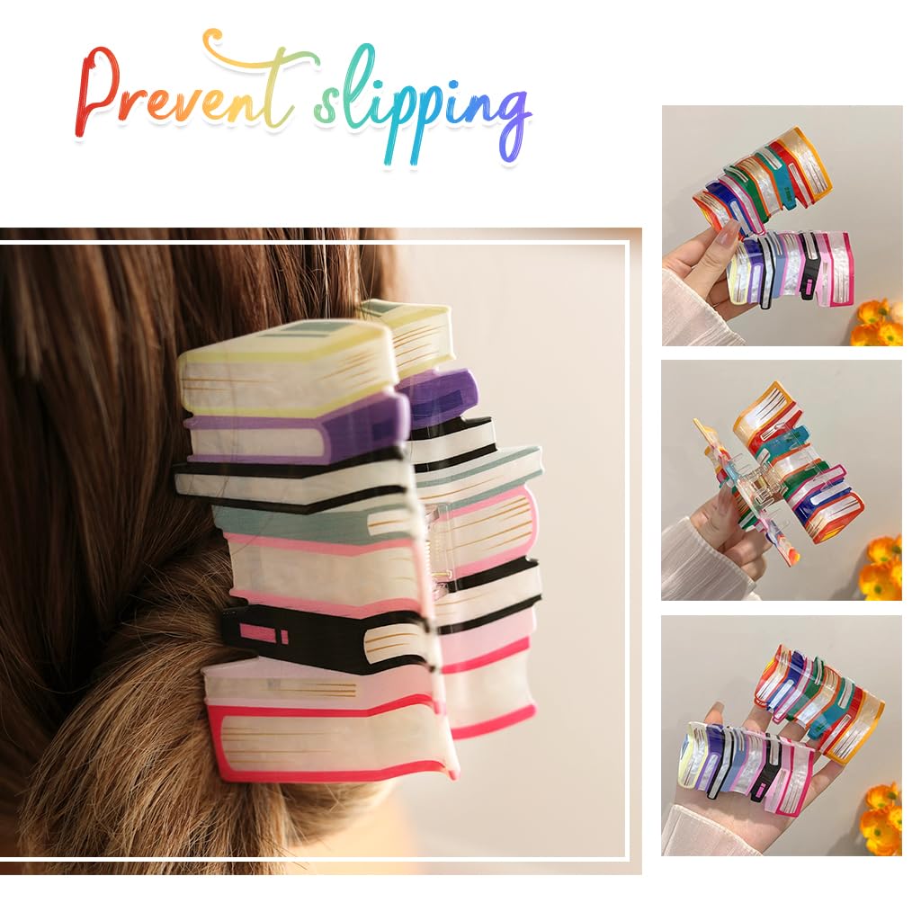 MAYCREATE Claw Clips for Women featuring Creative Book Design Acrylic Holder | 2Pcs Set