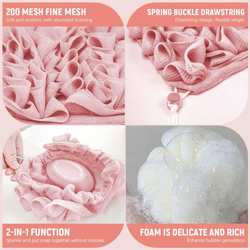 MAYCREATE 2Pcs Bath Loofah Sponge, Soft Loofah and Washcloth, Bath Ball Towel Loofah with Drawstring, 2 in 1 Bath Loofah Sponge, Loofah Exfoliation, Loofah, for Cleansing and Smooth Skin
