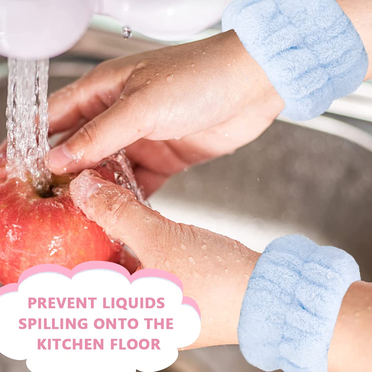 MAYCREATE 2 Pairs Wrist Spa Washband Microfiber Wrist Wash Towel Band Wristband for Washing Face Absorbent Wrist Sweatband for Women Girls, Prevent Liquid from Spilling (Blue+Pink)