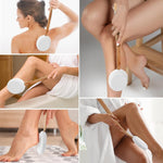 MAYCREATE Lotion Applicator for Back with 17 in Wooden Handle and 3 Replaceable EVA Heads | Bath and Shower Brush