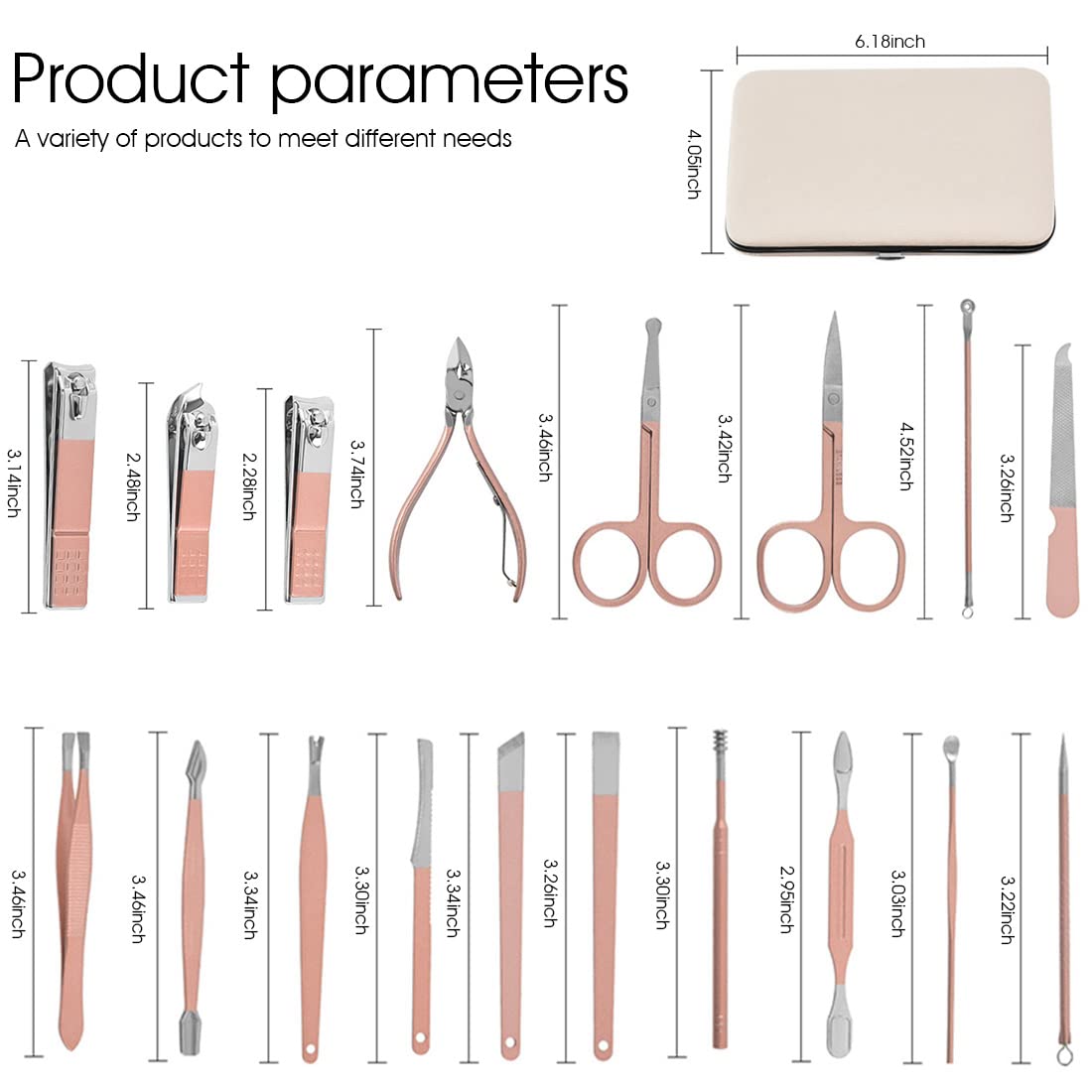 MAYCREATE Stainless Steel Nail Kit for Women featuring 18 Pieces with Travel Case | Manicure and Pedicure Set