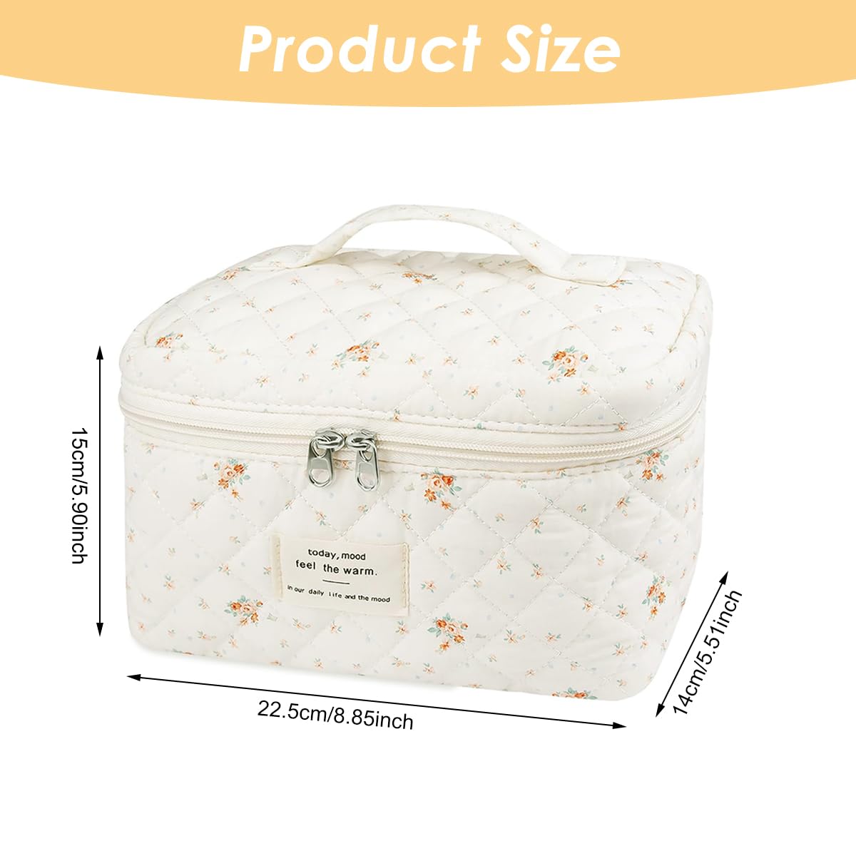 MAYCREATE Makeup Bag for Travel and Everyday Use with 25x15x16cm Capacity | Soft Cotton Floral Organizer