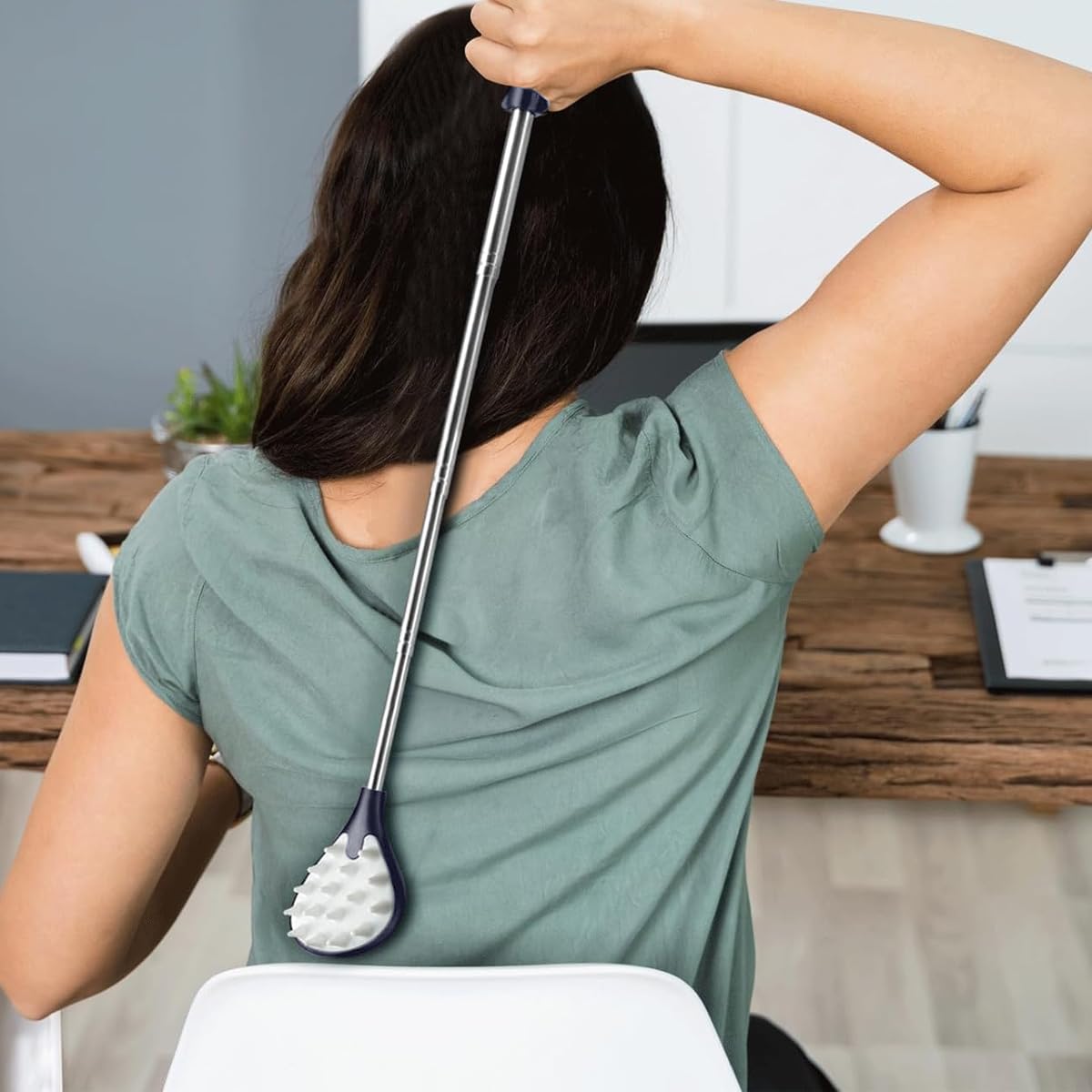 MAYCREATE Extendable Back Scratcher for Itchy Backs with Dual-Sided Massager and 26 in Telescoping Handle | Portable Stainless Steel Gift for Men and Women