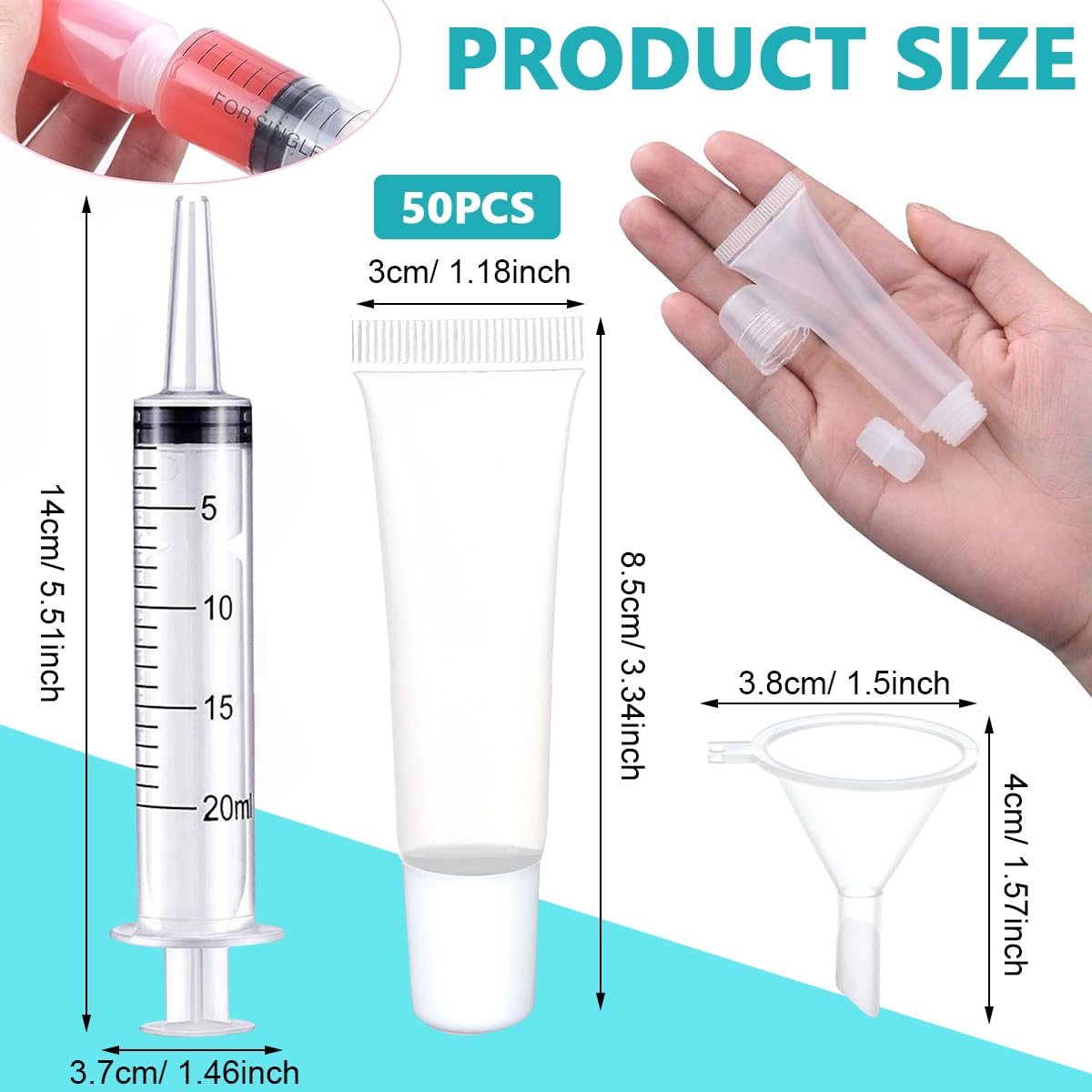 MAYCREATE Lip Gloss Tubes Set for DIY Cosmetics with 50 10ml Containers & Syringe | Clear Plastic Squeeze Design