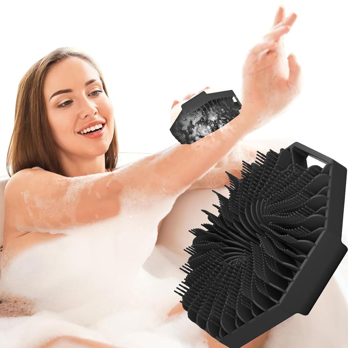 MAYCREATE Silicone Body Scrubber, Exfoliating Body Scrubber for Sensitive Skin, Soft Massage Body, More Hygienic Than Traditional Loofah, Gentle Exfoliating for Sensitive Skin, Black
