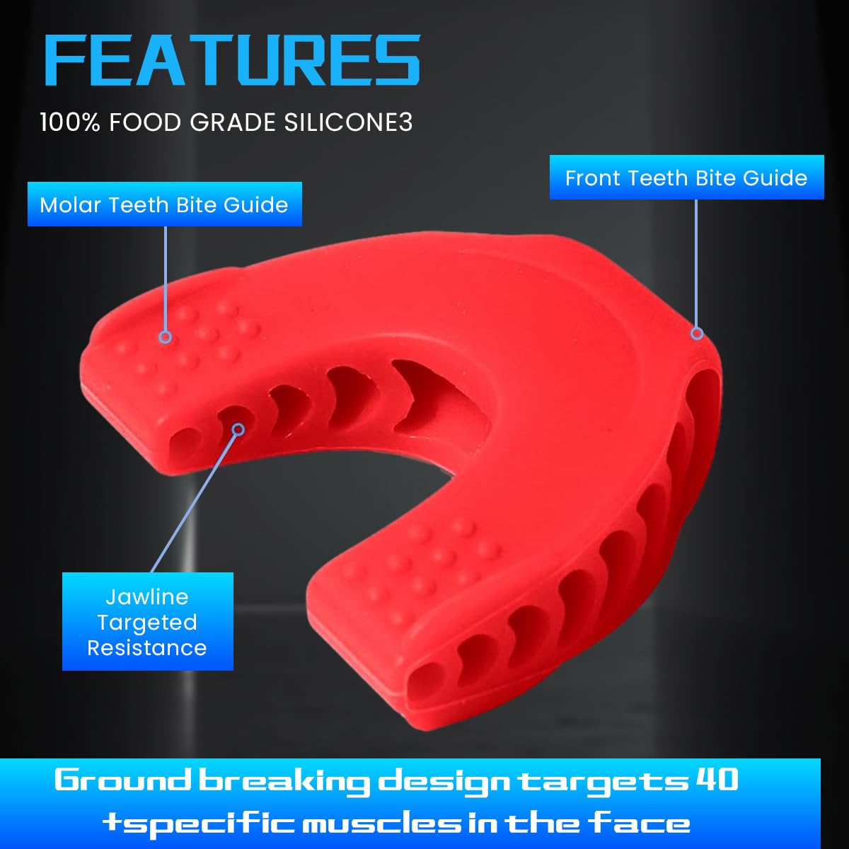 MAYCREATE Jawline Exerciser for Men and Women with 3 Resistance Levels 40 50 60lbs | BPA Free Silicone Muscle Trainer with Storage Case