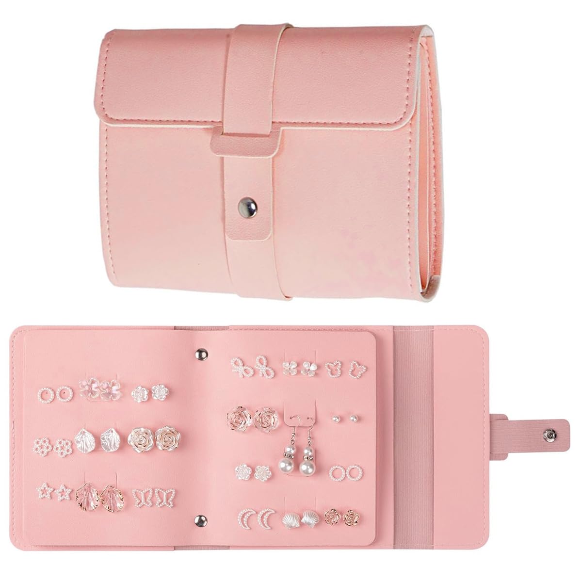 MAYCREATE Earring Organizer for Travel with Foldable Book Design and 42 Pair Capacity | PU Leather Case