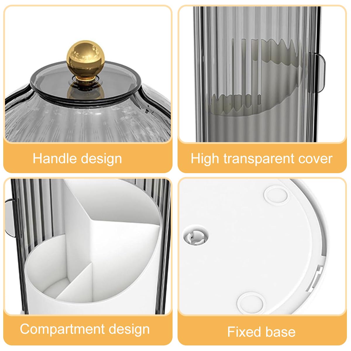 MAYCREATE Makeup Brush Holder for Vanity with 360° Rotatable 3 Grid Design | Grey Plastic Organizer 12.2×27 cm