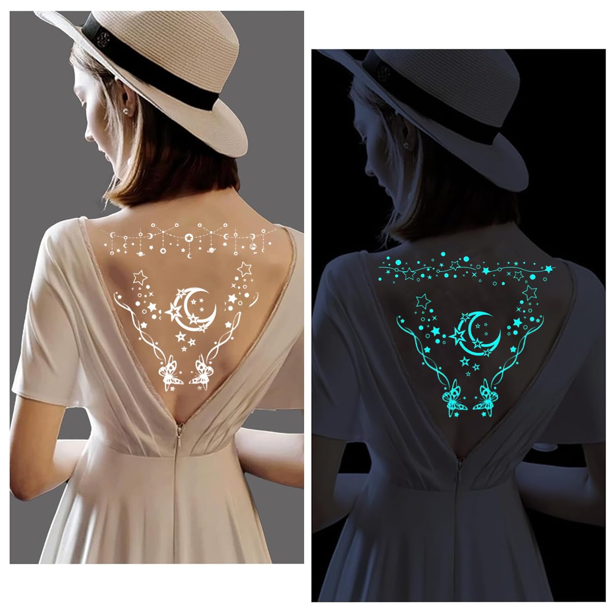 MAYCREATE Temporary Tattoos for Women with 4 Sheets Glow in the Dark Designs | Waterproof Party Stickers