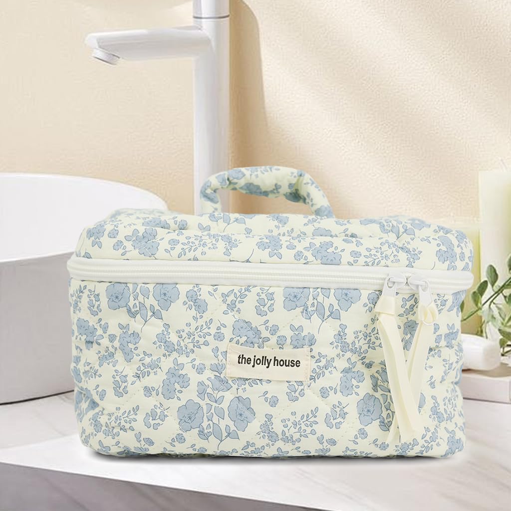 MAYCREATE Makeup Organizer Bag for Travel with Handle 25x15x16cm featuring Floral Cotton Design