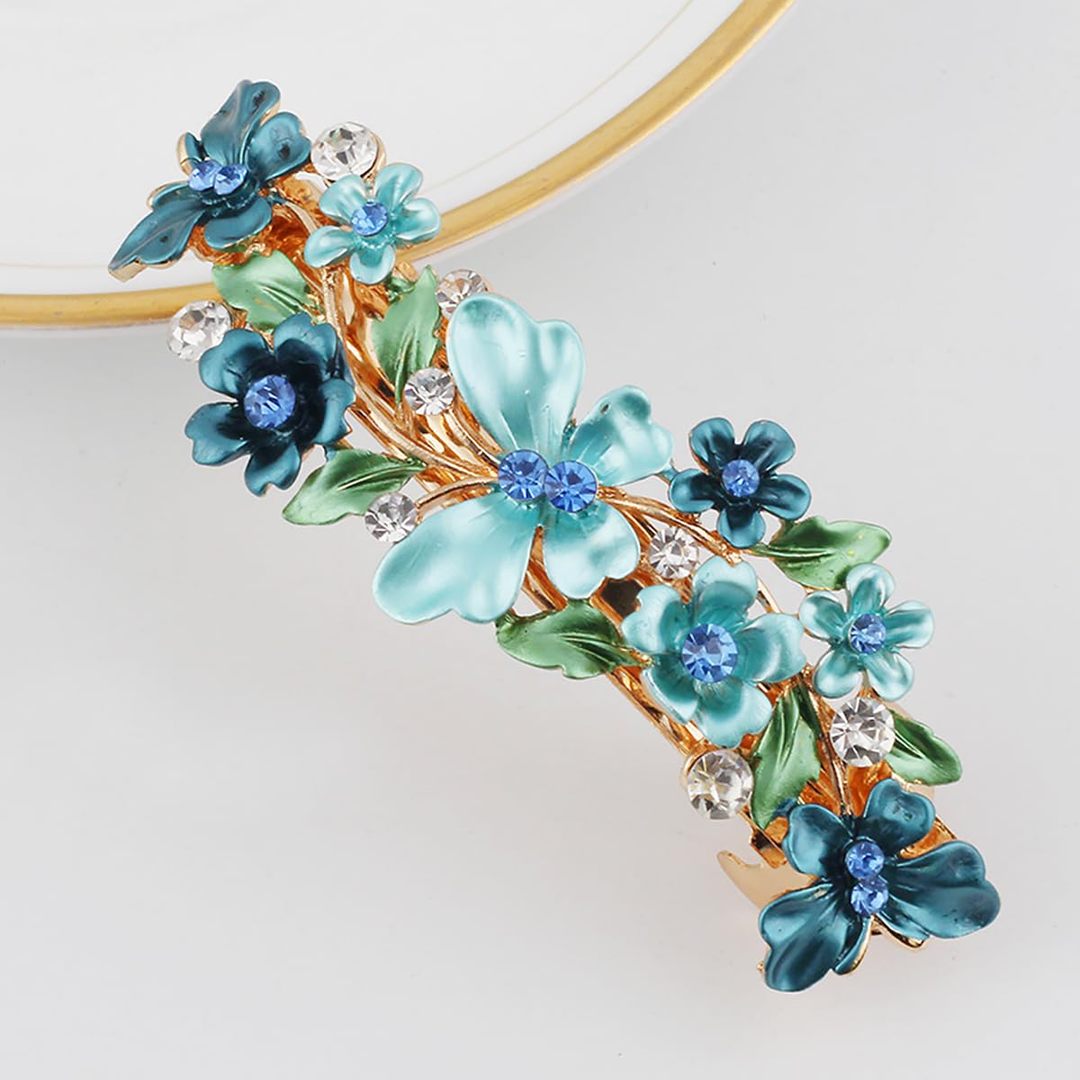 MAYCREATE Barrette Hair Clips for Women Stylish Latest Flower Spring Hair Clip Luxurious Metal Crystal Hair Barrettes Accessories Ponytail Holder for Daily Party Mothers Day Gift