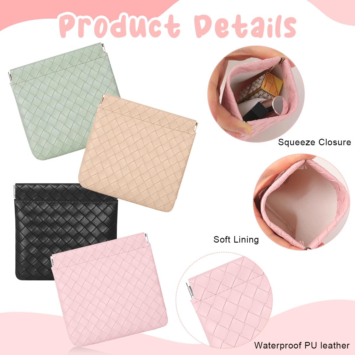 MAYCREATE Small Makeup Pouch for Handbag including 4pcs 4.7x4.5in PU Leather Bags | Women Travel Organizer