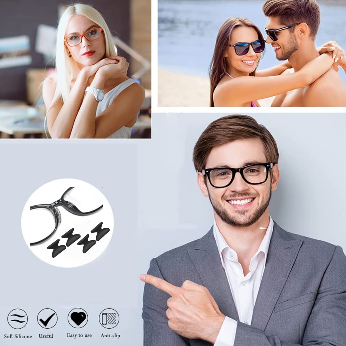 MAYCREATE 12 Pairs Eyeglass Nose Pads, Anti-Slip Silicone Glasses Nose Support Pads Replacement, Anti-Slip Air Chamber Nose Pads for Full Plastic Frames