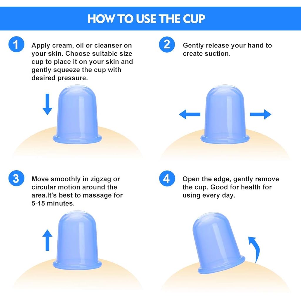MAYCREATE Silicone Vacuum Cupping Cups Massage Set Family Cupping Therapy Set for Cellulite Neck Face Body Manual Massage Suction Cups(Set of 4) (Blue)