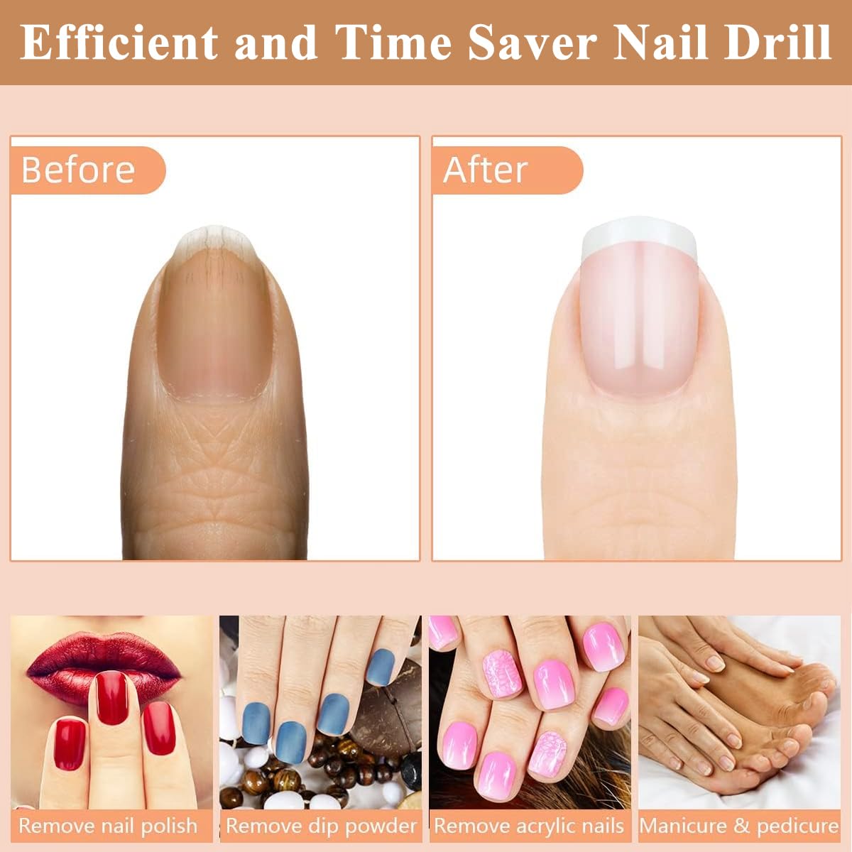 MAYCREATE® Electric Nail Drill File Professional Nail Drill Machine Kit Manicure Pedicure Tools Polishing Set with 6 Nail Drill Bits & Sanding Paper