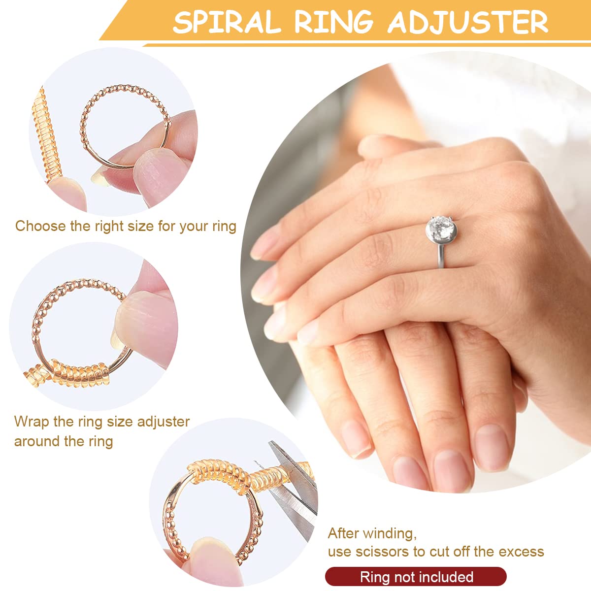 MAYCREATE Ring Size Adjuster for Loose Rings, Golden Spiral Ring Size Adjuster Invisible Ring Resizer, Reducer Guard Self Adhesive Ring Clips, Spacers Tightener Kit for Man and Women Rings