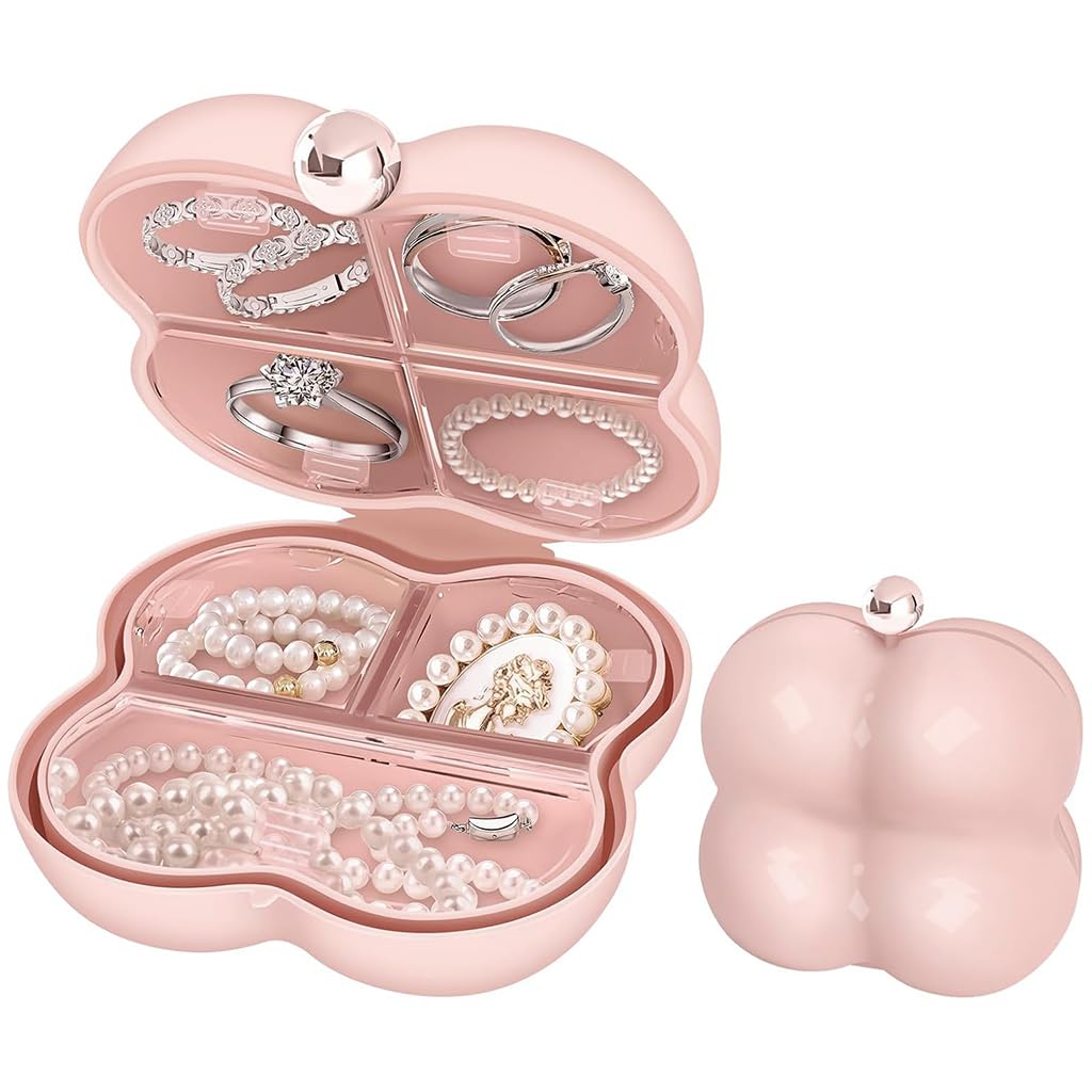 MAYCREATE Travel Jewelry Case for Women with 7 Compartments and 3 Layer Sealing | White