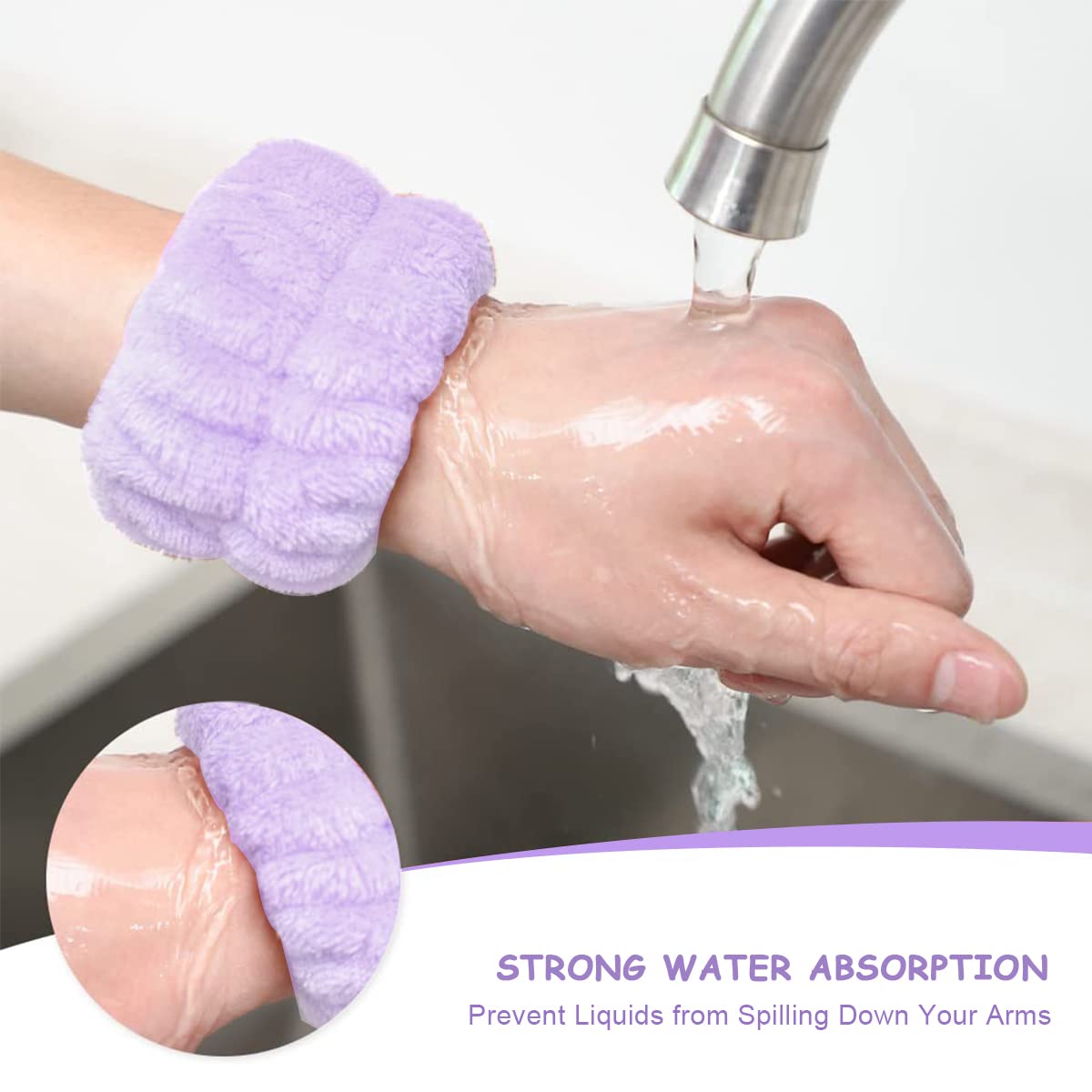 MAYCREATE 3Pcs Facial Spa Headband Wristband Combo Set, Elastic Microfiber Face Wash Hairband Wrist Wash Bands for Face Washing, Makeup, Yoga, Fitness (Purple)
