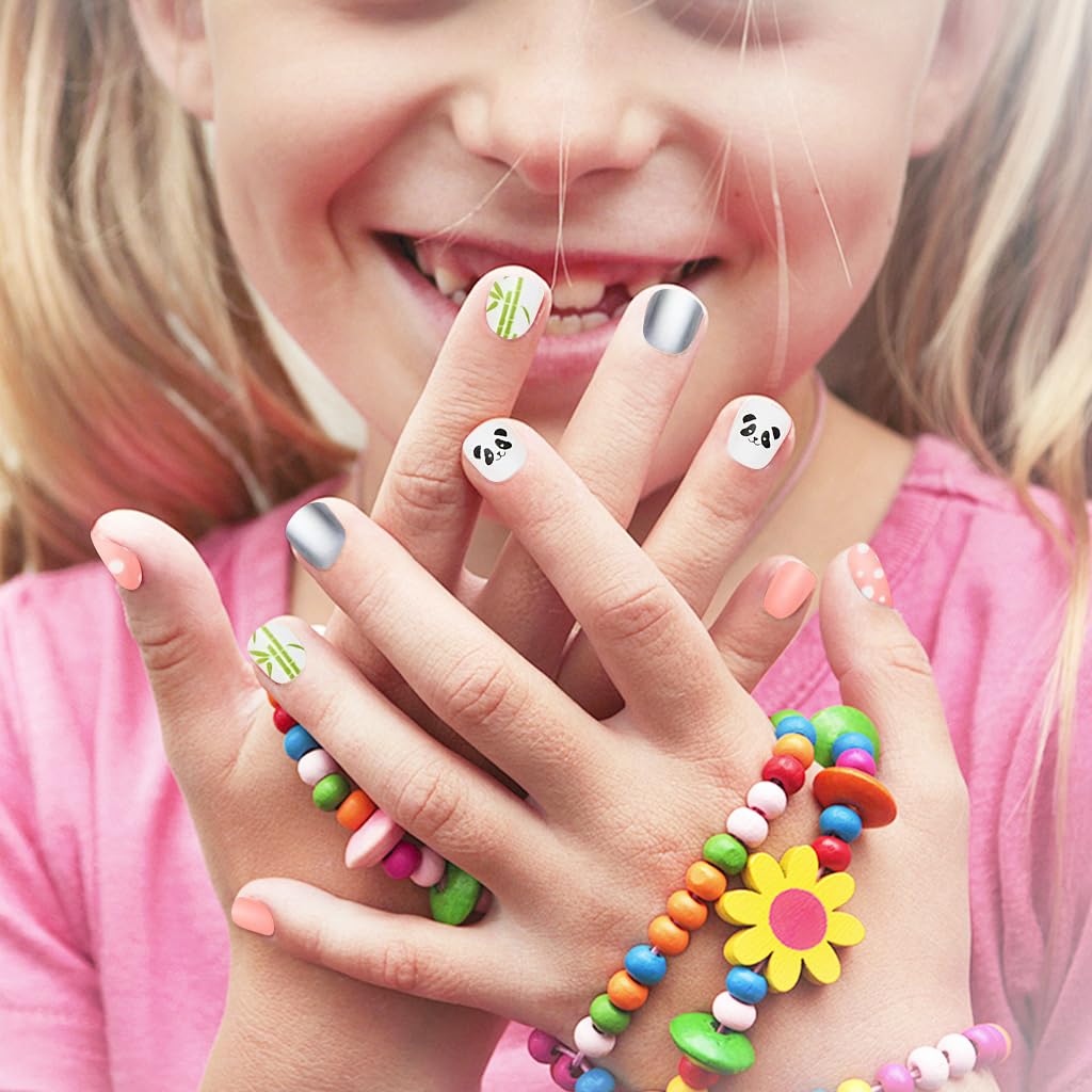 MAYCREATE Children Press On Nails Kit 72pcs with ABS Full Cover Tips for Girls | Fun DIY Gift