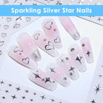 MAYCREATE Nail Decal Stickers for DIY Manicure with 6 Sheets Silver Star Heart Designs | Self Adhesive