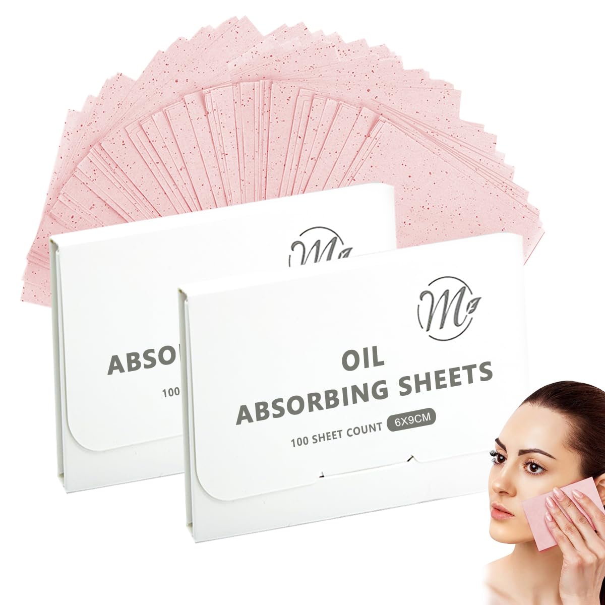MAYCREATE 200 Counts Oil Absorbing Sheets for Face, Facial Flax Blotting Paper, Natural Rose Oil Absorbing Tissues for Oily Skin, Oil Control Film - 9x6cm