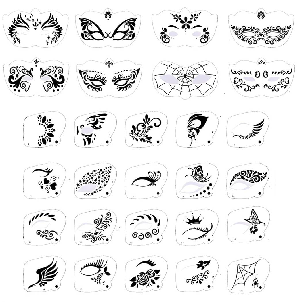 MAYCREATE Face Paint Stencils Kit for Halloween and Party Makeup featuring 28 Designs | Reusable PET for Kids and Adults