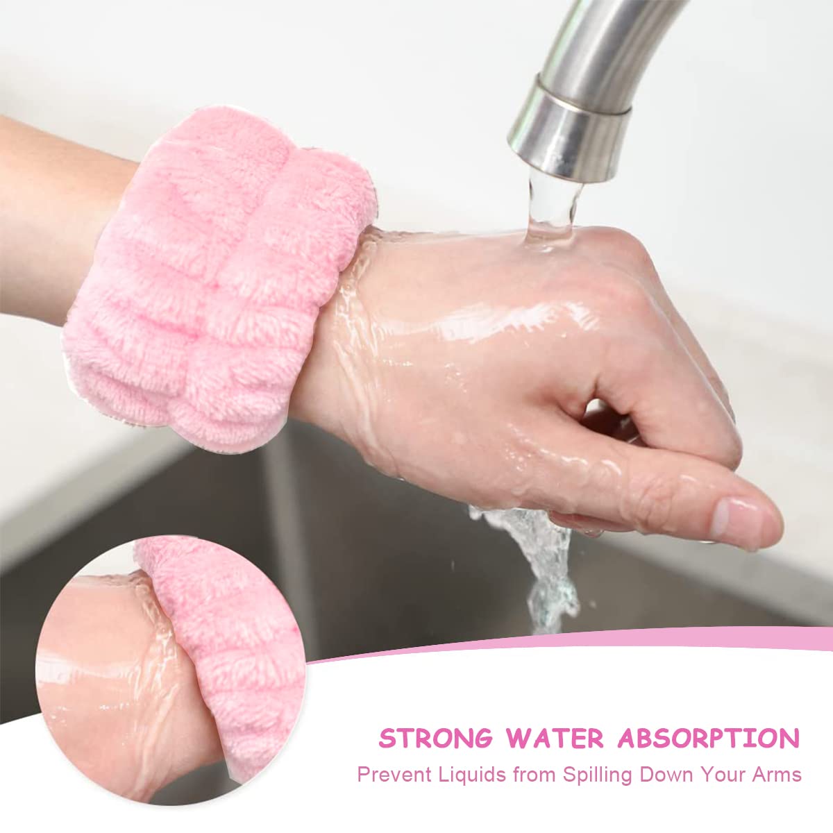 MAYCREATE 3Pcs Face Washing Headband Wristband Combo Kit, Microfiber Absorbent Hairband Wrist Wash Band Towel for Women Girls for Skincare Makeup Yoga Sport (Pink)