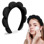 MAYCREATE Facial Spa Headband for Face Washing and Makeup featuring Soft Sponge Design | Black Non Slip Hairband for Women and Girls