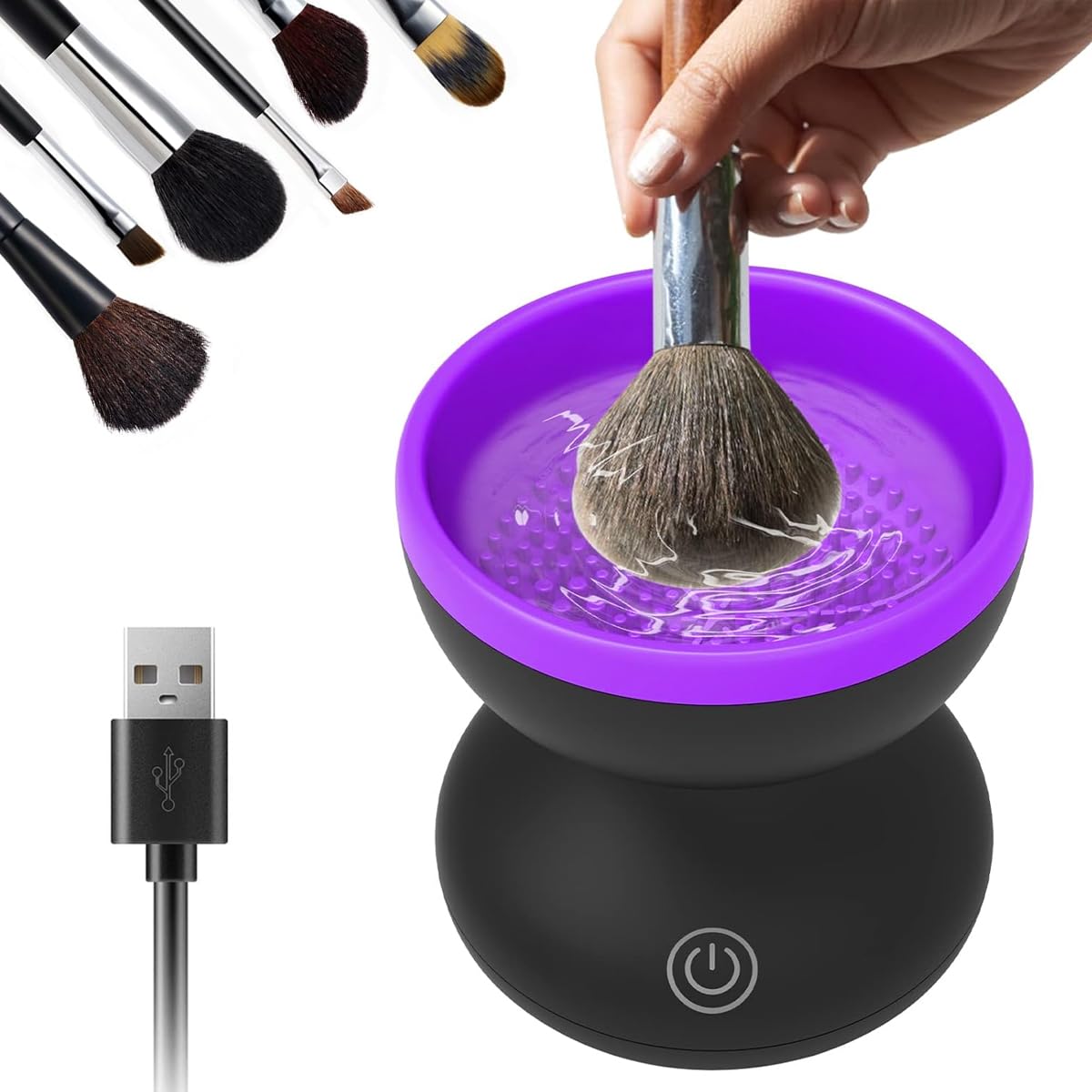 MAYCREATE Electric Makeup Brush Cleaner for All Sizes with 240 Silicone Heads | USB Spin Cup
