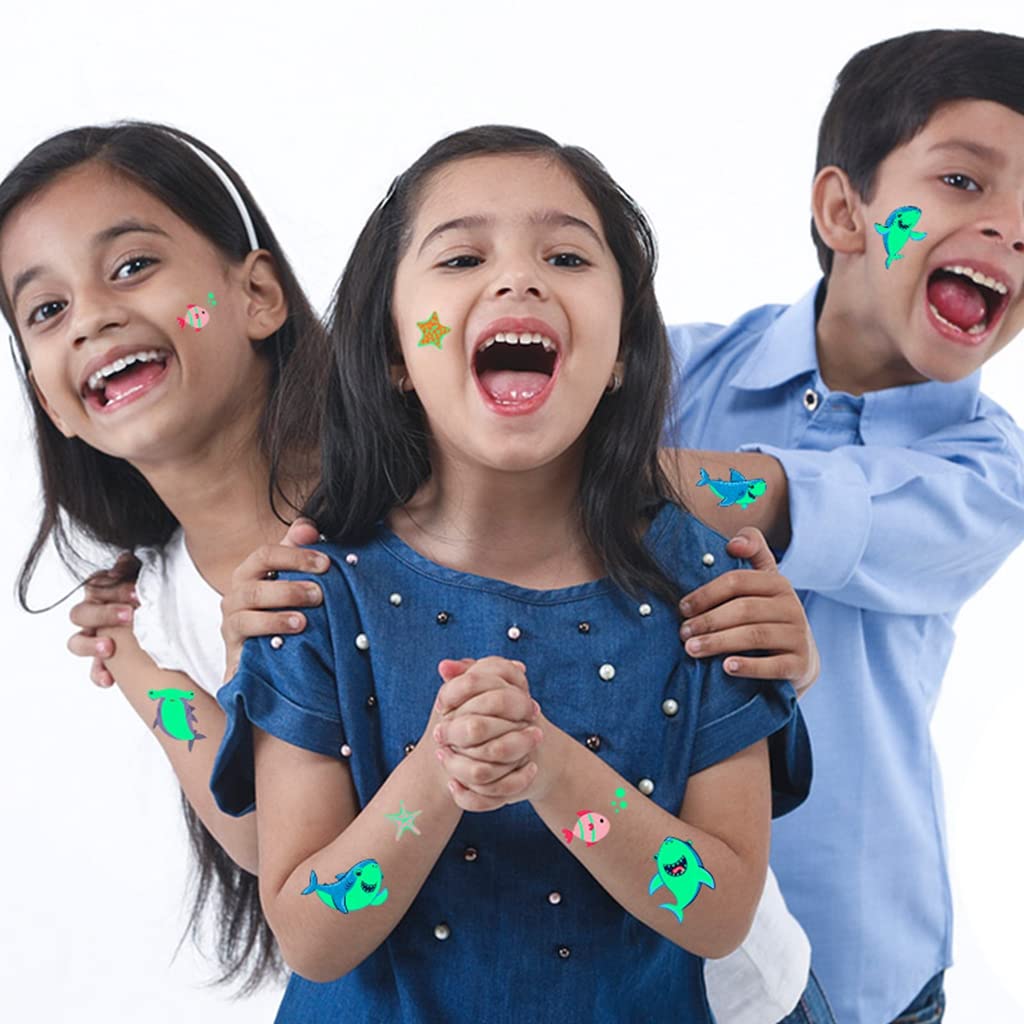 MAYCREATE 10 Sheet Kids Tattoo Sticker Night Glowing Tattoo Sticker, Cartoon Animals Theme Sticker Waterproof Temporary Tattoos for Birthday Parties, Group Activities, Cartoon Tattoo Sticker