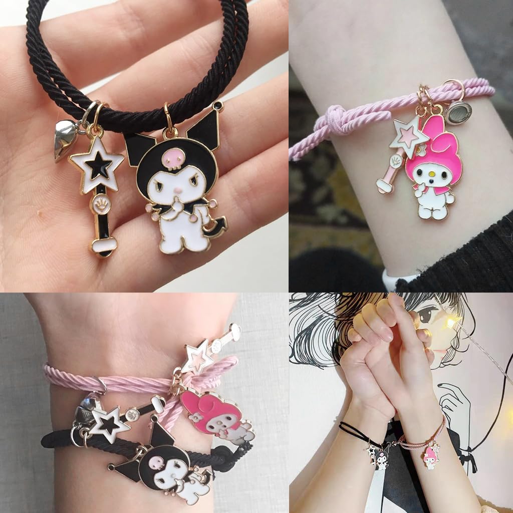 MAYCREATE 2 Pcs Friendship Bracelet for Girls Women Kuromi Couple Bracelet Cute Sanrio Magnetic Matching Bracelets BFF Best Friend Bracelet Long Distance Touch Bracelet Birthday Gift for Girls, Women