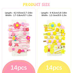 MAYCREATE Hair Clips for Girls 28Pcs Set with Unique Cartoon Designs in Pink and Yellow | Cute Gift Accessory for Kids