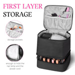 MAYCREATE Nail Polish Organizer Box, Travel Nail Polish Organizer Makeup Bag with Handle, Double-layer Nail Art Tools Bag for 30 Bottle of Nail Polish, Portable Large Capacity Carrying Case