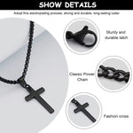 MAYCREATE Black 2 Pcs Double Layered Electroplated Titanium Classic Cross Pendant Steel Chain Necklace Set with Flannel Bag for Men & Women