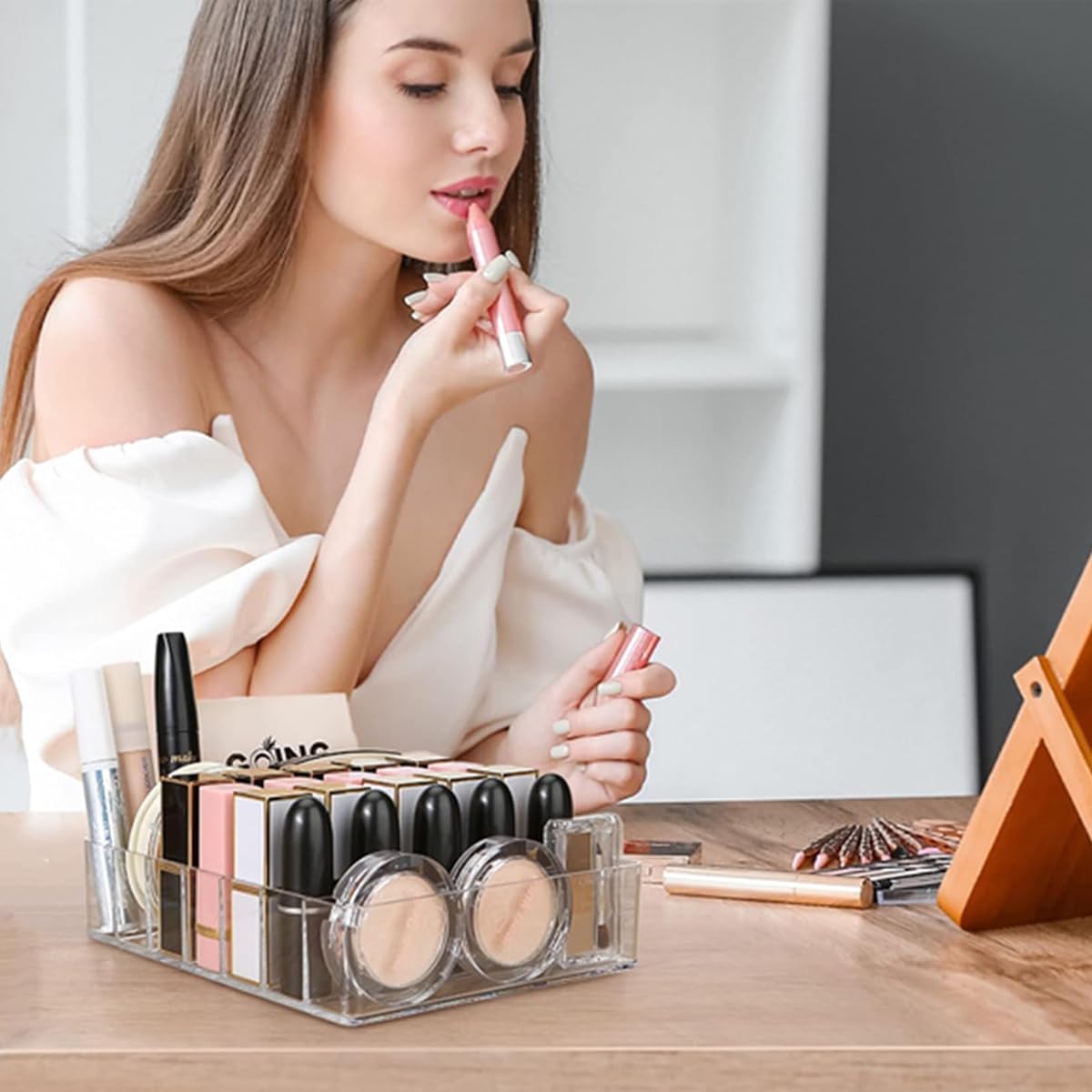 MAYCREATE Make Up Organizers and Storage for Vanity, 7 Sections Divided Clear Acrylic Cosmetics Organizer for Drawer and Bathroom