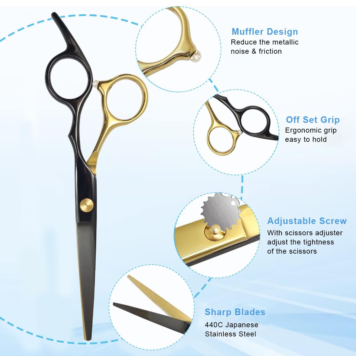 MAYCREATE Hair Cutting Scissors Kit for Home and Salon with 2 PCS Stainless Steel Shears