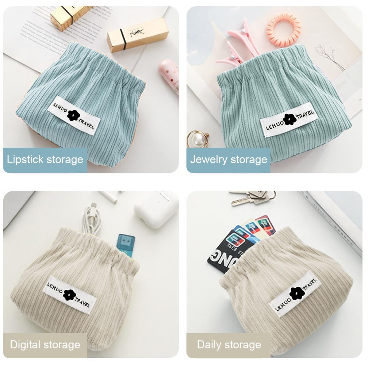 MAYCREATE 2pcs Small Makeup Pouch, Corduroy Coin Pouch Lipstick Bag, Mini Jewelry Storage Pouches for Women Girls, Easy Squeeze Open Portable Travel Pouch Organizer