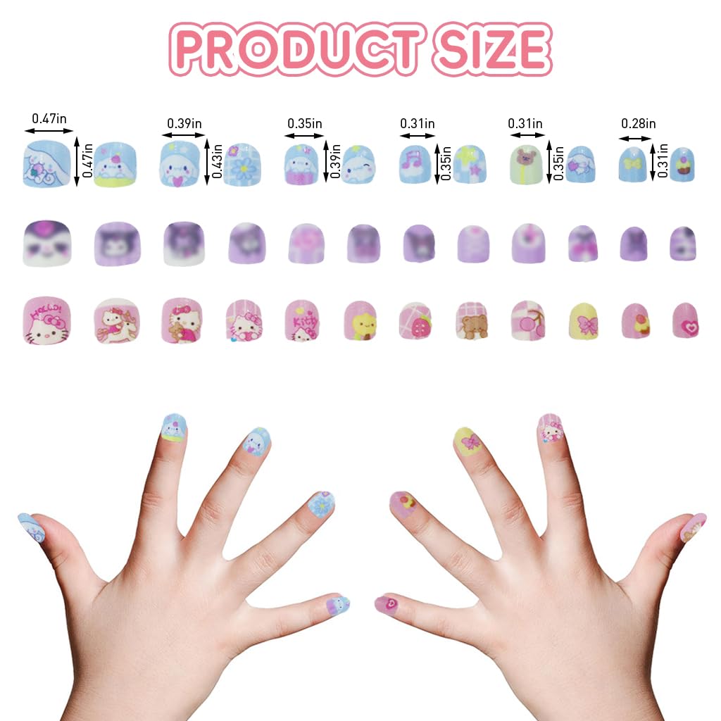 MAYCREATE Kids Press on Nails 36PCS for Girls featuring Pre Glued Full Cover Tips | Cute Rabbit Design