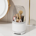 MAYCREATE Makeup Brush Holder Organizer with Clear Lid, 360° Rotatable 5-Slots Make Up Brushes Storage Container Dustproof Stand for Vanity Desktop Bathroom