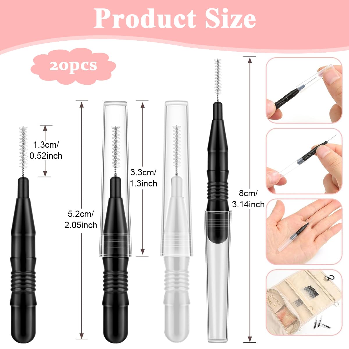 MAYCREATE 20pcs Eyebrow Brush for Women, Micro Lash Mascara Brush With Cap, Eyelashes Spoolie Brush for Mascara Cream, Eyelash Lift Extensions Applicators, Brow Clean