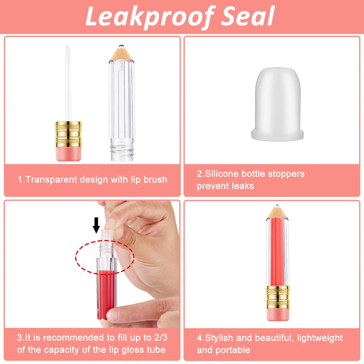 MAYCREATE Empty Lip Gloss Tubes 10pcs 5ml for DIY Cosmetics featuring Pencil Shape and Clear Acrylic Design