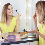 MAYCREATE Small Makeup Pouch for Travel and Daily Use featuring Self Closing 14x12cm Design | Corduroy Organizer in Pink and Purple for Women and Girls