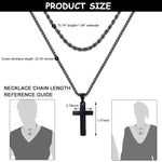 MAYCREATE Black 2 Pcs Double Layered Electroplated Titanium Classic Cross Pendant Steel Chain Necklace Set with Flannel Bag for Men & Women