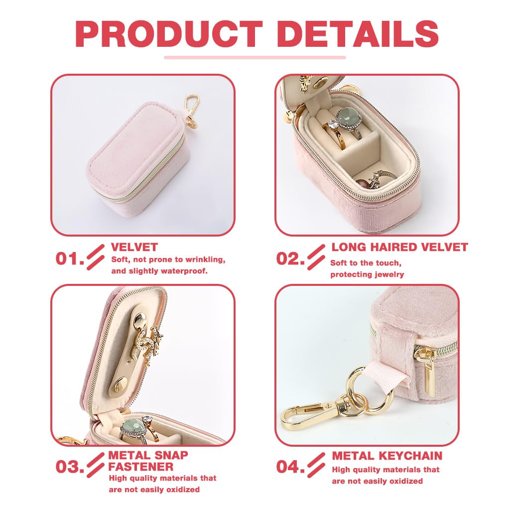 MAYCREATE Jewellery Organiser Box for Travel with Secure Zipper and Plush Interior 8x4x4cm | Ideal Gift for Women