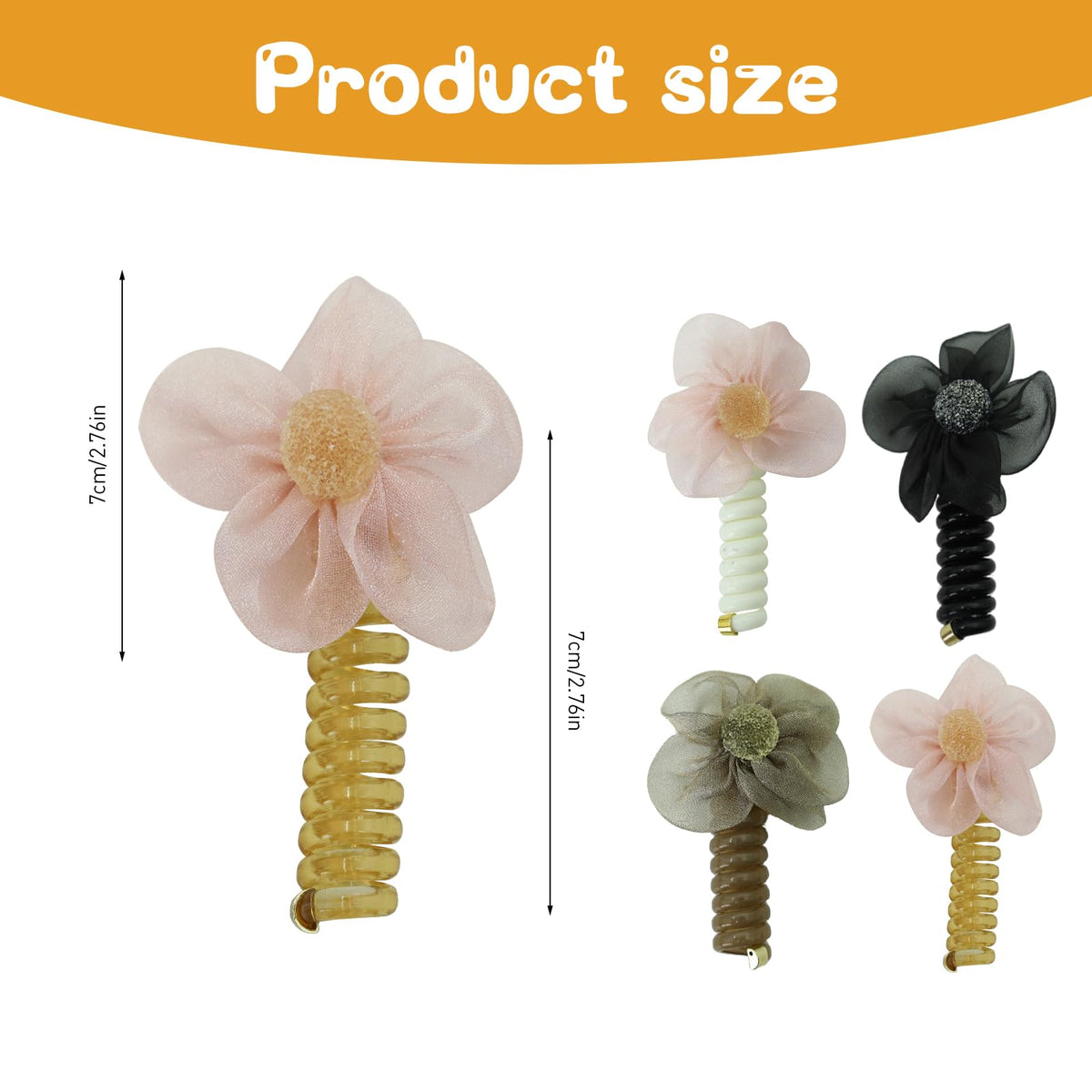 MAYCREATE Telephone Wire Hair Band Set for Girls with 7cm Spiral Design | 4pcs Flower Hair Ties