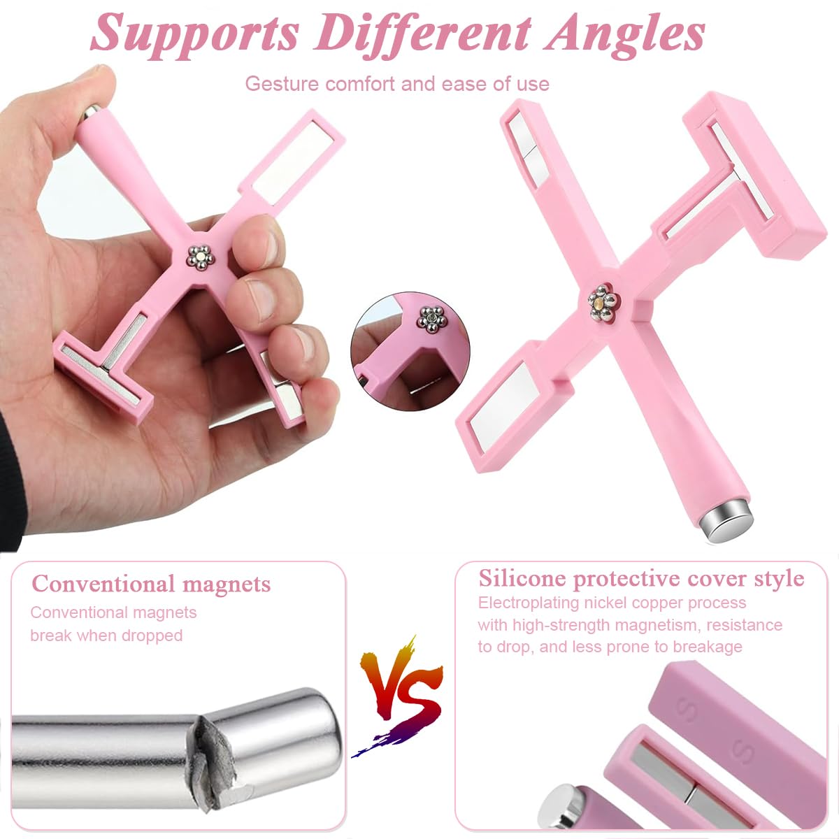 MAYCREATE Nail Magnet Set for Cat Eye Gel Polish with 5 in 1 Wand | Pink Nail Art Tool