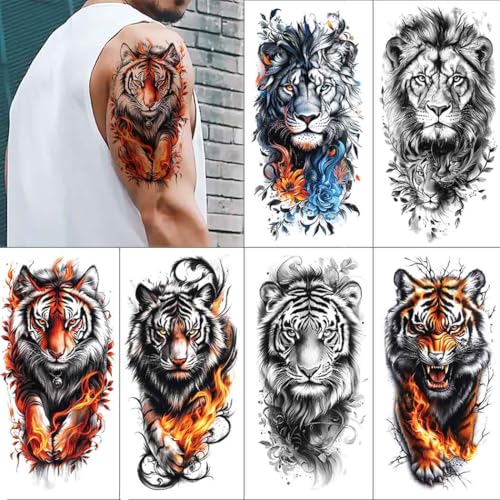 MAYCREATE® Temporary Tattoo Sticker For Men Tiger Lion Tattoo Stickers Beast on Arm Waterproof Large Tattoos Sticker Set