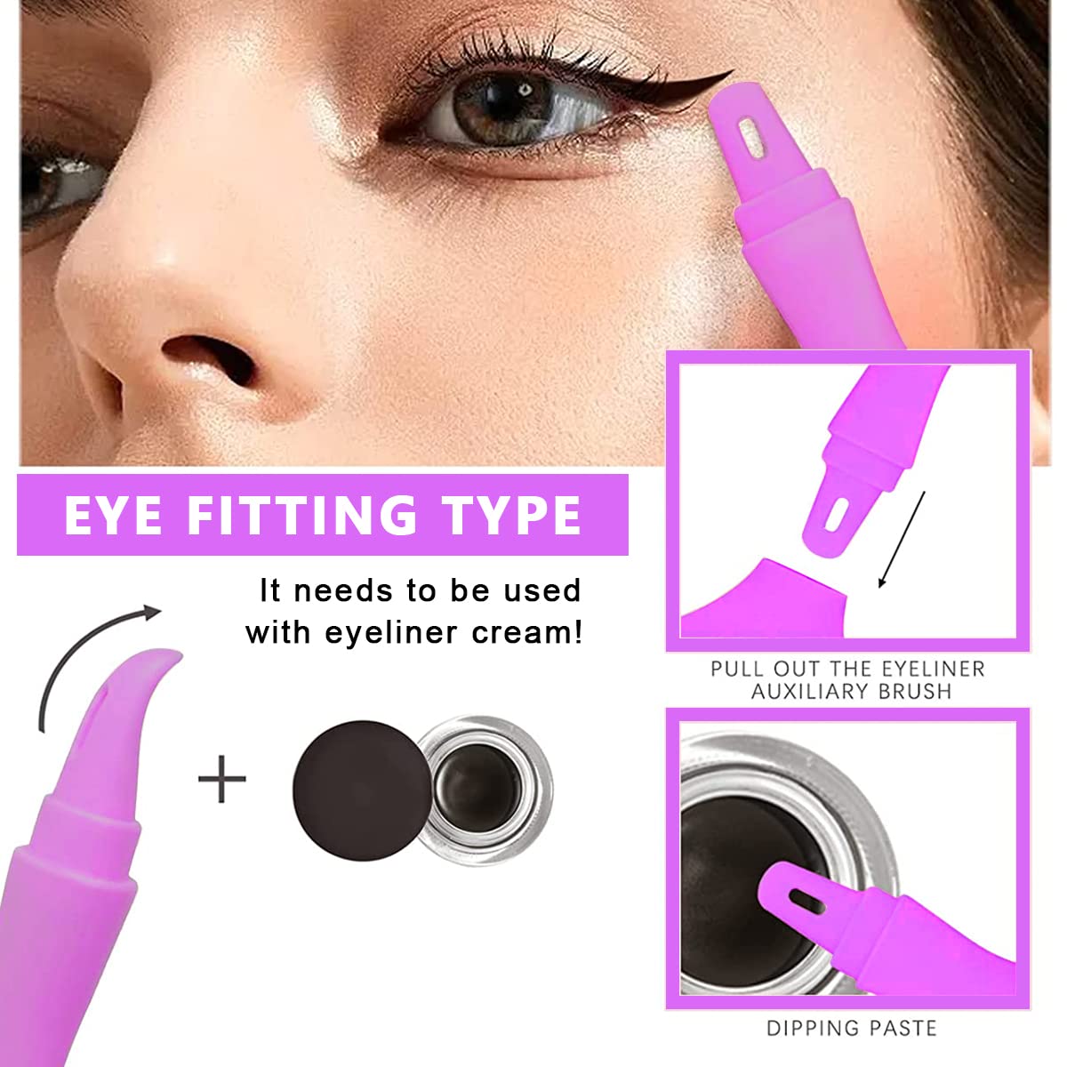 MAYCREATE Mascara Shield Applicator 3-In-1 Silicone Eyelash Shield Guard Eyeliner Auxiliary Cosmetic Makeup Tool, Reusable & Detachable - Purple